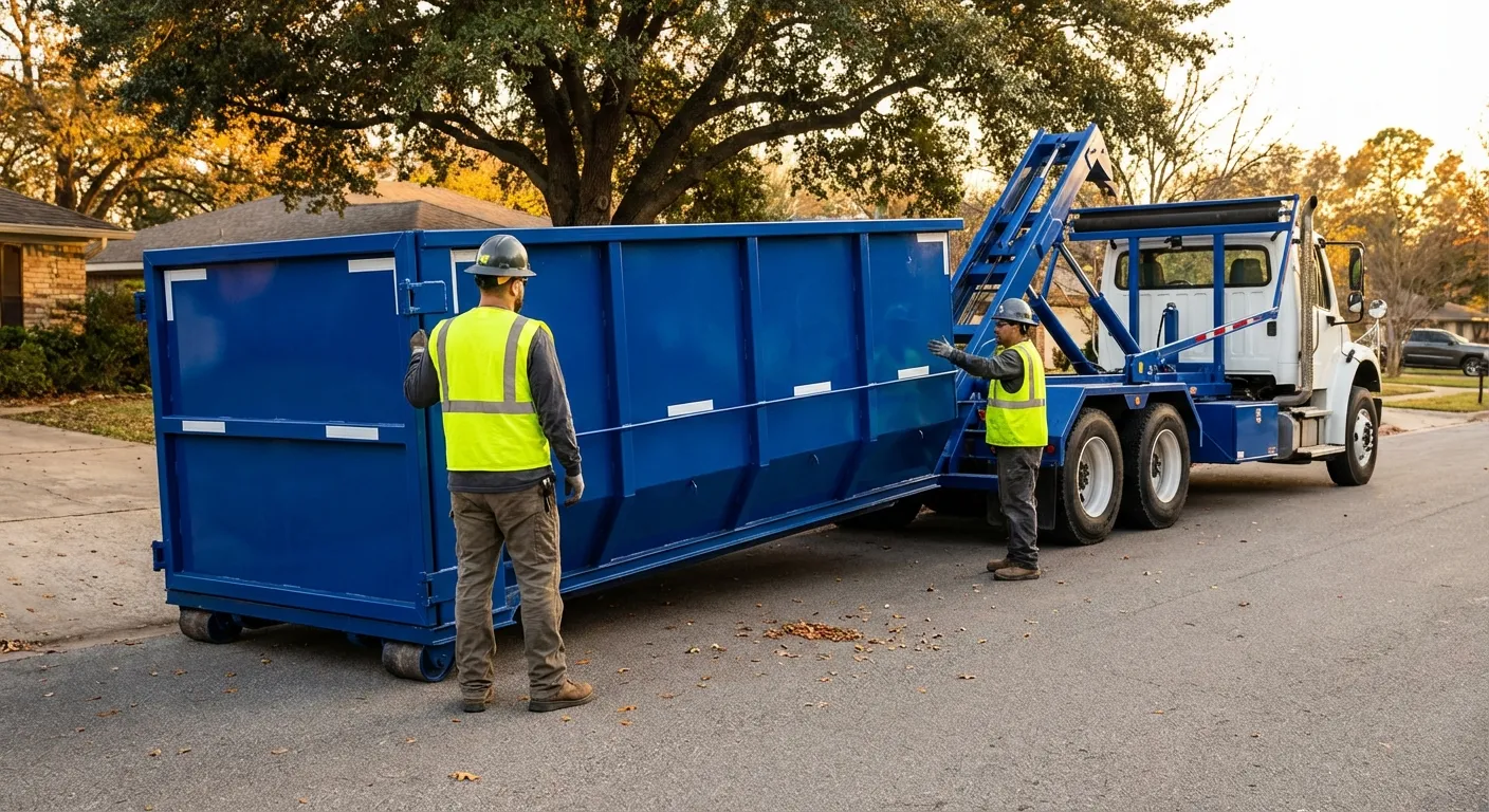 Roll-off dumpster delivery truck in operation in Colorado Springs, CO